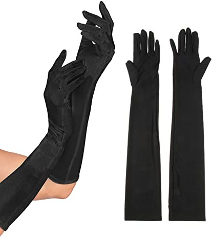 LICHUANUK Gants Stretch Satin Gants, Gants de Soirée, Gants Longs en Satin, Gants d'opéra, Gants Femme Gant Long, Gant de Soirée Satin Coude Gant, Longs Gants De Soirée, Le Noir - taille unique