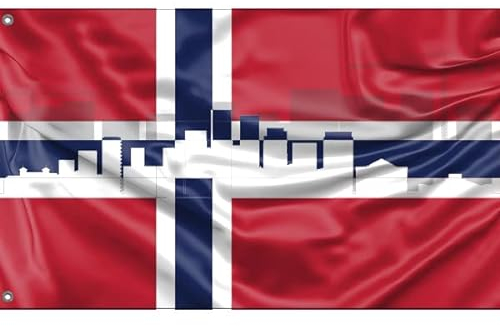 Bandiera Skyline di Oslo, Norvegia | Stampa dal design unico | Made in EU (90x150 cm)