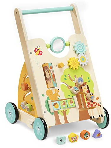 Navaris Girello Bambino Primi Passi Legno - Girello per Bambini 18 Mesi - Carrello Primi Passi per Bambini Porta Giochi - Girello Bambina - Animali
