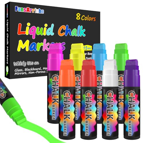 FansArriche Kreidestifte für Tafel Abwaschbar, 8 Kreidestifte Farbe X 15 mm - Chalk markers für Erwachsene & kreidestifte für fenster, Tafel, als Glasstift & Whiteboard