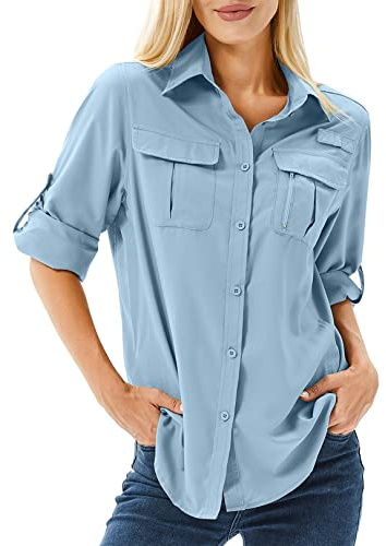 yeyity Chemisier pour femme, respirant, décontracté, protection UV UPF 50, manches longues, séchage rapide, pour randonnée, sport, safari, extérieur | Chemisier respirant à séchage rapide pour femme, vêtements de protection, hauts décontractés pour le sport