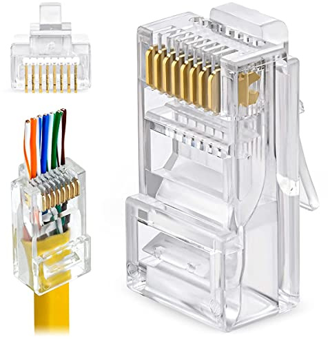 Greluma 40 Piezas El paso de RJ45 CAT6 a través de los conectores termina el enchufe final de red plateado oro de Ethernet
