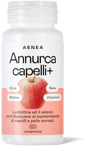 Aenea, Mela Annurca Capelli 60 Cps, Anticaduta Uomo e Donna, Rinforza e Favorisce la Crescita Con Biotina, Selenio, Rame, Vitamina E, Melannurca Integratore Capelli, Cuoio Capelluto, Pelle e Unghie