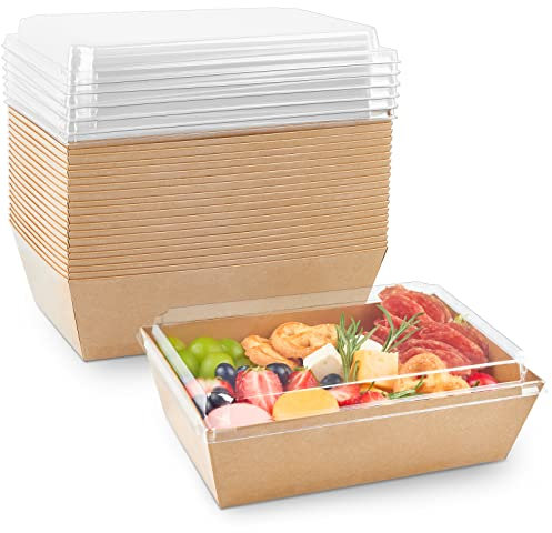 ZORRITA 8 x 6 Inch Paper Charcuterie Boxes with Clear Lids, 20 Pack Large Disposable Take Out Bakery Boxes, To Go Containers for Cake Slice, Cupcakes, Sandwiches, Cookies, Cocoa Bombs, Salads (Brown)