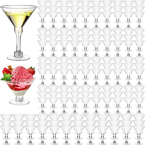 200 Pcs Plastic Martini Glasses 5 oz Disposable Cocktail Glasses Tall Mini Martini Plastic Cups Unbreakable Appetizer Dessert Cups for Margarita Wine Champagne Ice Cream Wedding Party Bar Event