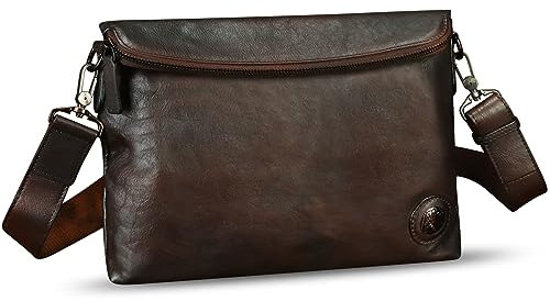 IVTG Echtes Leder Messenger Bag für Männer Crossbody Umhängetasche Satchel Casual Business Sling Handtasche Handgelenk Tasche, Kaffee, Medium