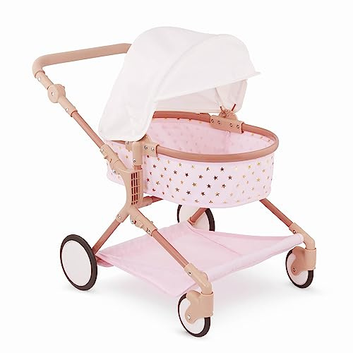 LullaBaby - Silla de Paseo Doble para muñecas - Silla de Paseo gemelar - Cochecito de Juguete Rosa con Estrellas Doradas - Juguete para niños a Partir de 2 años