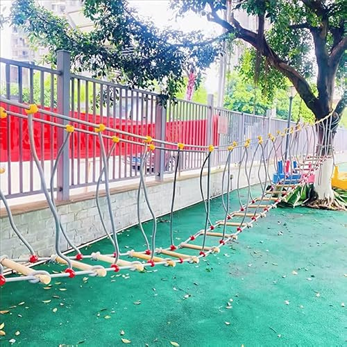 HAZEK Kindergartenkinder körperliche Fitness Trainingsgeräte Balance Brücke Pendelbrücke Hängebrücke Klettergerüst Einzelhölzerne Brücke (Nylonseil+Korrosionsschutzholz+Zubehör)(Size:5m)