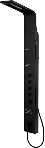 KOLMAN Duschpaneel Edelstahl mit Kopfbrause und Auslauf Schwarz KASKADA Thermostatisch Duschsystem Duschsäule
