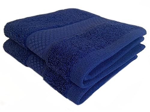 Sue Rossi Face Cloths Pack of 2 or 6, Turkish Combed Cotton, 30cm x 30cm Wash Cloth Fingertip Flannel, Soft & Absorbent, 600gsm Thick Bathroom Towels Set (Navy Blue, 2)