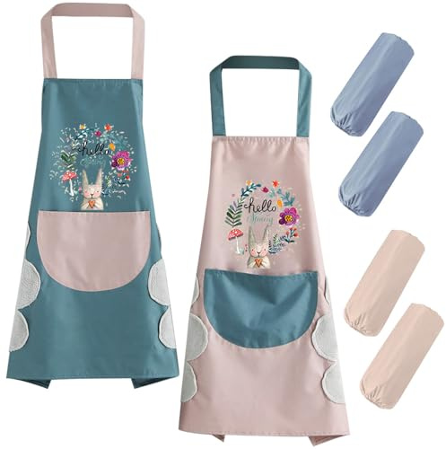 QINERSAW 2er Set Damenschürzen Wasserdicht Küchenschürze Damen Kochschürze Schürze Damen Backschürze für Küche Restaurant Café Frauen Stil