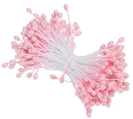 PATIKIL 3 mm dubbla huvuden blomståndare, 150 st konstgjorda blommor stamen pistil matt pärla blommig ståndare för gör-det-själv julkort bröllopsdekoration, ljusrosa