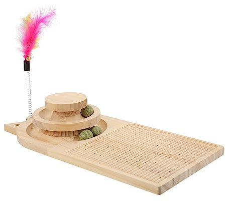 Angoily Interaktives Katzenspielzeug Aus Holz Lagiges Kratzbrett Mit Drehspiel Und Kugeln Für Katzen Und Kätzchen Fördert Bewegung Und Geistige Stimulation Zufällige Farbvarianten