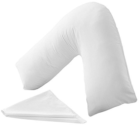 Soft Support V Pillow with Microfibre Pillowcase - Orthopedic Hollowfibre Neck, Back & Shoulder Support Cushion – White V Shaped Pillow with Washable Cover for Bed, Sofa & Relaxing