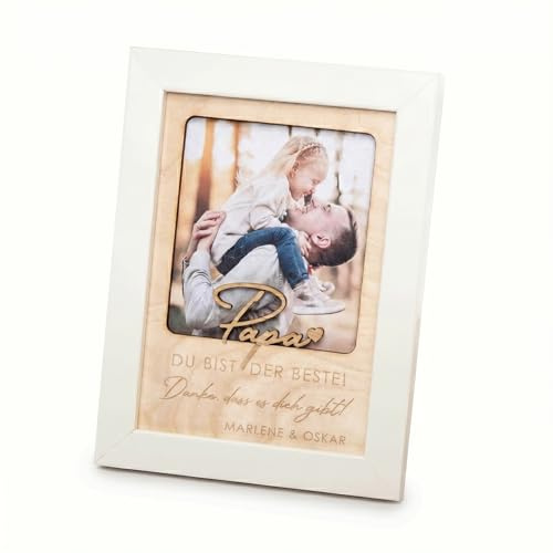 von Mia Vatertagsgeschenk personalisiert Holzbild mit individueller Gravur und Bilderrahmen, 13x18 cm, personalisiertes Geschenk für Papa, Fotogeschenk zum Vatertag Geburtstag und Weihnachten