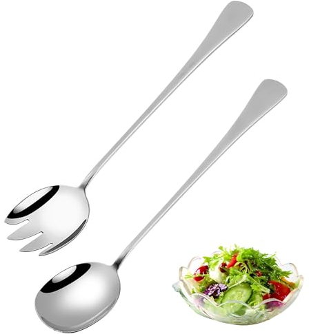 worahroe 28 cm Salatbesteckset Edelstahl, 2 Stück Groß Servierlöffel Salatgabel, Löffel Edelstahl Göffel mit Langen Griffen, Küchenhelfer für Familie, Hotels, Restaurants