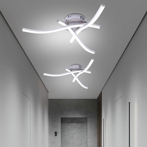 AWSGHLF LED Ceiling Light, 21W Silver Ceiling Lighting, 3 Built-in LED Boards Waved Pendant Lamps for Ceiling Lights Living Room Chandeliers Ceiling Light Bedroom Kitchen (2), 4500228