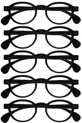 OPULIZE OCA Gafas de Lectura - Pack de 5 - Montura Moderna Retro Redonda - Negro - Hombre Mujer - Bisagras de Muelle - RRRRR54-1 - +2.50