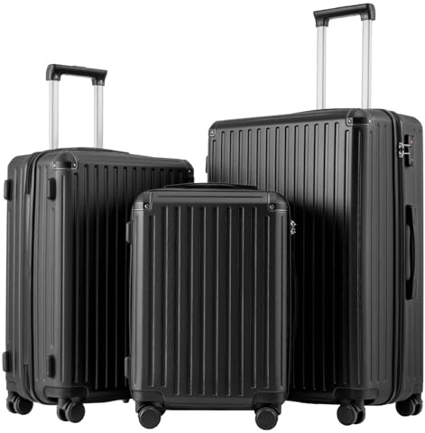 COOLIFE 3-Piece Suitcase Set 28+24+20 Inch, Hardshell ABS+PC Luggage Set | 360° Silent Wheels & TSA Lock, Telescopic Handle, Lightweight Luggage for Family Travel, Overseas Travel, Business Trips