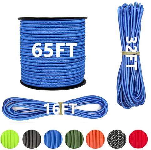 LUYADIN 1/4 x 16' Marine Grade Bungee Cord Elastic Shock Cord, Kayak Stretch String Rope, Heavy Duty Bungee Shock Cords for Repairing Tent Poles, DIY, Tie Downs (Blue)
