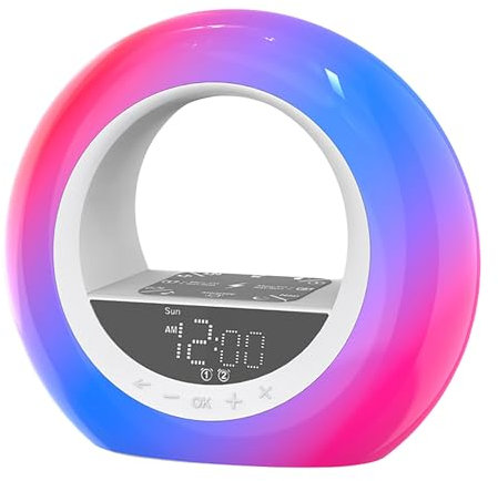 Sveglia Luminosa, Sveglia con Simulazione Dell'alba, Doppia Sveglia, Macchina per Il Sonno a Rumore Bianco, Altoparlante Sonoro per Bambini, Dormitori Pesanti