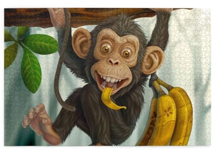 Cartoon Monkey Hanging from Tree Puzzles for Adults/Kids, 1000 Pieces Jigsaw Puzzle for Family Christmas Birthday, Gift for Men Women