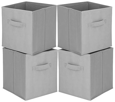 JF HOME BLISS 4 Pcs Cube Storage Box Collapsible Organizer Bin 27x27x28cm Cubes Fabric Storage Bins with Handles Open-Top Toys Box for Closet Shelves Drawer Bedroom (Gery)