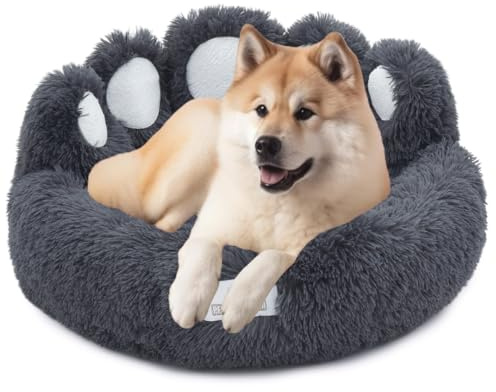 pfoten&nasen® Bärenpfote Hundebett [Dunkelgrau, XS-55cm] – Flauschiges Donut Hundebett im Bärenpfoten-Design, Rund & Waschbar, Kuscheliges Hundekissen für Kleine Hunde