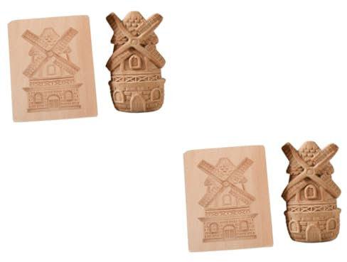 Biscuit,Wooden Cookie Molds,2 Pcs Wooden Cookie Windmill Cookie Cutters Embosser Stamp Cookie Molds Ice Cube Hand Press Cookie Cakesicles
