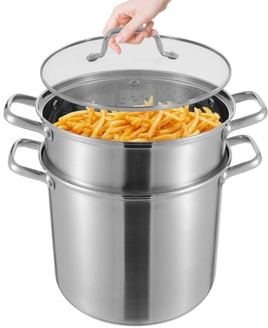 Olla de Vapor 8L con Cesta para Cocinar Vapor y Cesta para Freír Acero Inoxidable Vaporera Cocinar para Cocinas Pequeñas, Oficinas, Dormitorios Universitarios, Estufas Gas, Cocinas Inducción