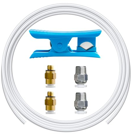 TIOPY 5m PTFE Schlauch 4mm OD x 2,5mm ID 1,75 mm Filament mit PC4-M6 Pneumatik Verbinder + PC4-M10 Pneumatik Verbinder & Rohrschneider,PTFE Tube Teflonschlauch für Bambulab Serie & K1/K1 Max/Ender3V3