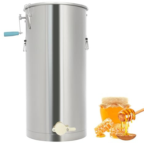 ROMYIX Manuelle Honigschleuder, Edelstahl 2 Rähmchen Honigextractor 45mm,Tangentialschleuder Honigextractor mit Deckel Imkerei und Bienenzüchter Zubehör