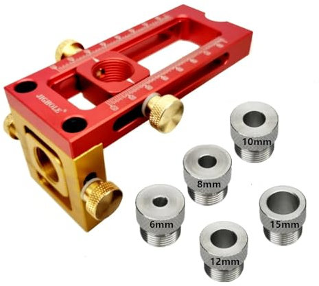 CLLBANT 2-in-1 Screw Jig Adjustable Aluminum Cross Dowel Drill Guide Kit Woodworking Pocket Hole Jig for Bed Cabinet Screw Punch Locator