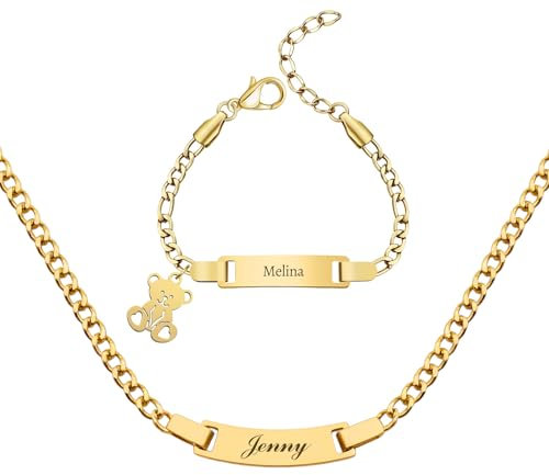 Malihome Personalisiertes Armband- und Halsketten-Set mit individueller Gravur, Name,Text und Geburtsdatum,Geschenk für Babys,Taufen,Kleinkinder und frischgebackene Mütter (Bracelet & Necklace (Set))