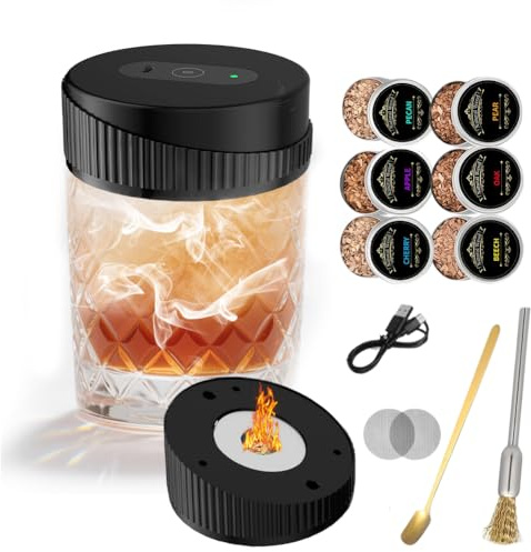 Whisky Smoker Set, Whiskey Smoker Set Elektrisch mit 6 Aromaholzspänen, Für Whiskey, Getränke, Bourbon, Ideales Geschenk für Vater und Freunde, Elektrischer Cocktail Smoker Kit