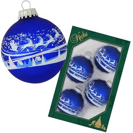Krebs Glas Lauscha Weihnachtsdekoration/Christbaumschmuck aus Glas - Weihnachtskugeln - Motiv: Blau Rentier - 4 Stück - Größe: ca. 7 cm