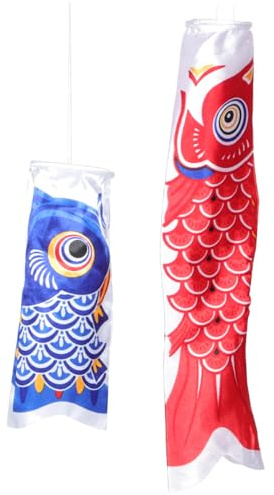 Toyvian 2pcs Japanese Style Fish Windsock Flag Hanging Ornament Outdoor Carp Windsock Decor for Garden Patio