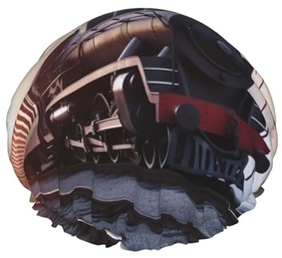 Bonnet de douche motif train à vapeur pour homme et femme - Grand bonnet de douche réutilisable double couche imperméable - Bande élastique - Pour toutes les coiffures - Facile à transporter
