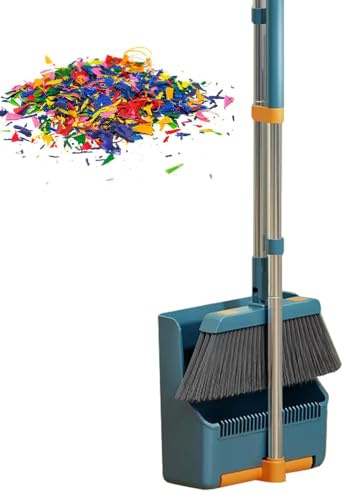 Large Broom and Dustpan - Long Handle Lightweight 180° Rotating Broom Combo | Heavy Duty Adjustable Handle Set for Bathroom, Bedroom, Garden, Dining Room
