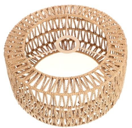 Abat-jour Tissé en Corde de Paille E27, Style Rustique Jaune | Rotin Bohème, Structure Légère et Robuste, Trou Intérieur 4cm pour Support