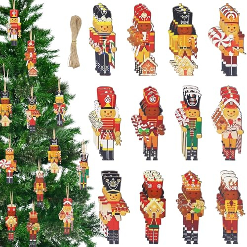 Nötknäppare soldat hängande trä, 36 stycken nötknäppare, trähänge, jul, julgranshängare trä, julgransdekoration, julgransberlocker för julgransprydnad, fönsterdekorationer