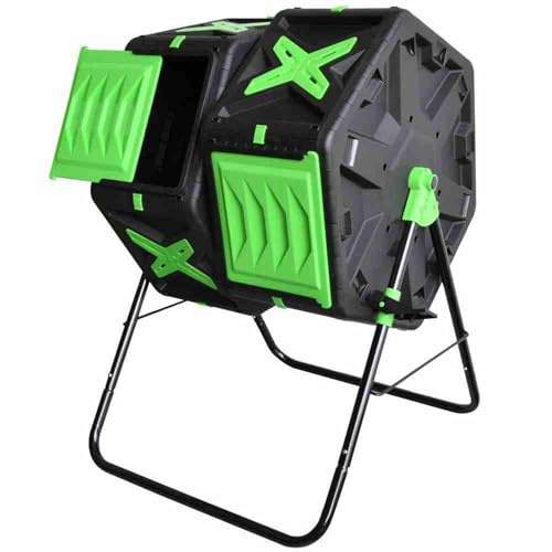 Bicchiere per compostaggio a doppia camera, 140 l, design facile da girare, robusto telaio in acciaio per compostaggio rapido dei rifiuti da giardino, soluzione ecologica per compost da esterno