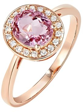 Whoiy Verlobungs Ring Rotgold 9K, Halo 1ct Turmalin Eheringe 375 Echt Gold Trauringe für Damen Gr. 47 (15.0)