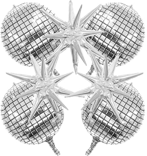 Mavouri 7 Stück Discokugel Luftballon mit Explosion Stern Folienballon, 22 Zoll 4D Disco Deko Ballons, Disco Party Deko Luftballons, Discokugel Deko Ballon für Karneval, Silvester, 70 80 90er Jahre