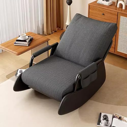 zxhrybh Mecedora, Butacas de Salon Moderna para Guardería, Sillon Lectura con Reposapiés, Patas de Madera de Caucho, Mecedora con Bolsillo Lateral, Dormitorio, Sala de Estar(Gray,A)