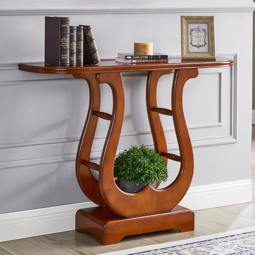 BRCYKRWY Tavolo Consolle Ingresso,tavolo da ingresso in legno lavorato,mobiletto decorativo da parete in legno di ciliegio nordico,per soggiorno/corridoio/camera da letto(Red,90cm/35.4in)