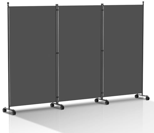 Paravent Raumteiler 263x181cm，Trennwand Freistehend Sichtschutz auf Rollen, Umkleide Sichtschutz Raumtrenner 3 Teilig für Büros, Balkon(Dunkelgrau)