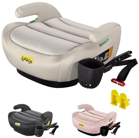 Jovikids OHHO+ Booster Car Seat, with ISOFIX, ECE R129 Approved, i-Size | 125-150cm, for 6 to 12 Years Group 3, Seat Belt Guide, Lightweight & Portable, Thick Cushion, Skin-safe Fabric - Beige