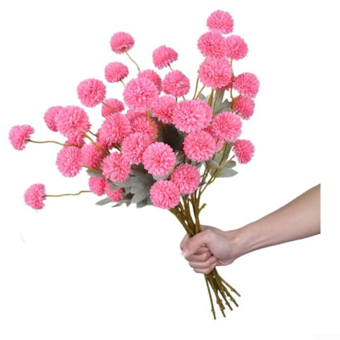 Springwillfly Paquete de 10 bolas artificiales de crisantemo con aspecto natural para decoración de bodas, hogar, oficina, evento, uso floral (rosa intenso)