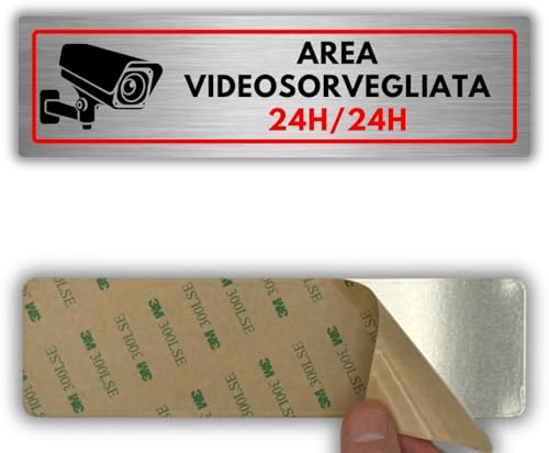 LEIASA | Cartello Videosorveglianza - 5x18 cm - Alluminio - Accesso Filmato | Targa Videosorveglianza Notturna, Adesivo Sorveglianza Continua, Segnale Ingresso Controllato, Placca Sicurezza Attiva